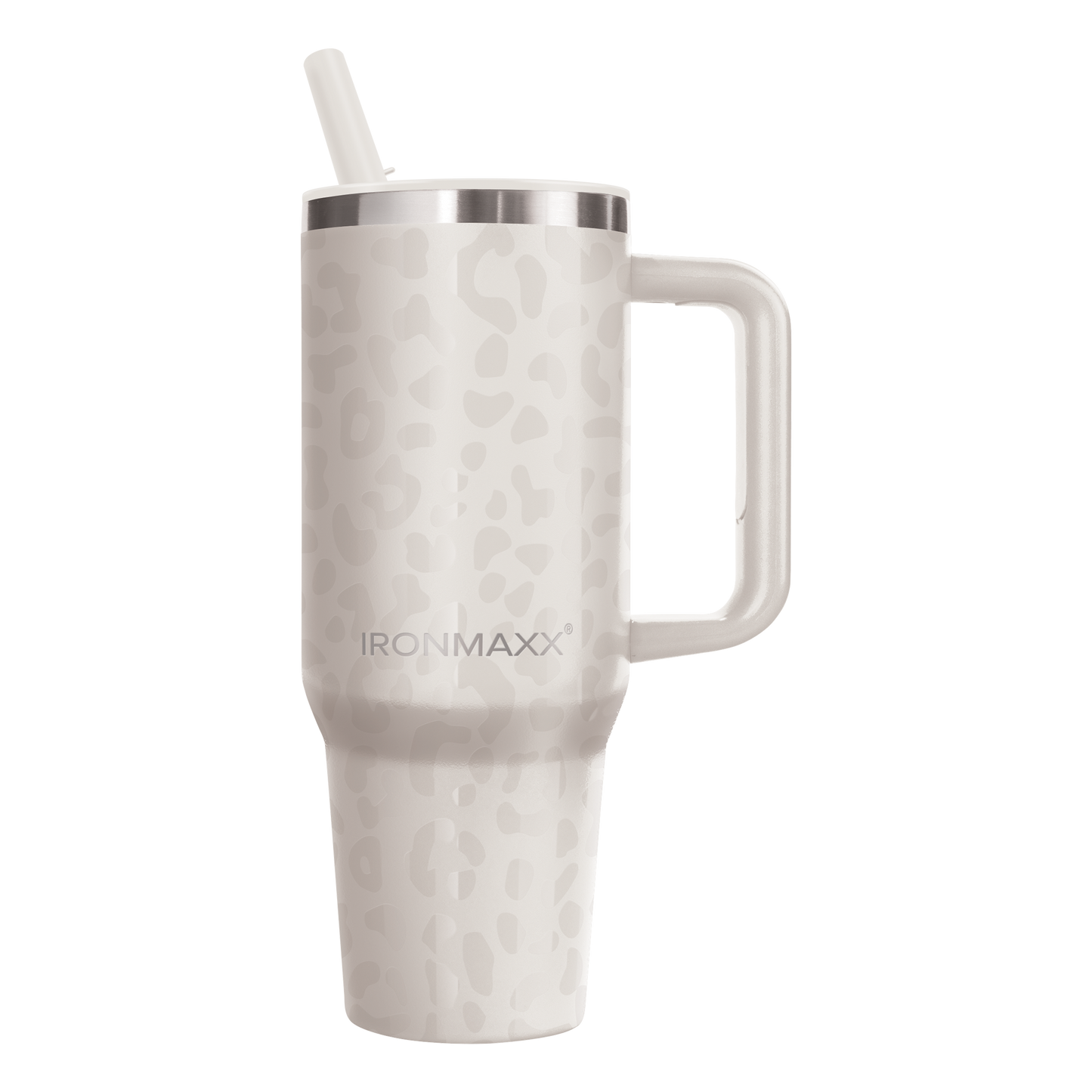 IronMaxx Cup with Handle, Featuring a White Leopard Pattern